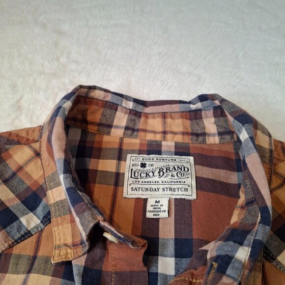 Lucky Brand Western Plaid Shirt Sz M Pearl Snap Button Cowboy Rodeo Classic - Picture 9 of 13